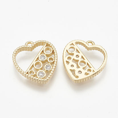 Brass Micro Pave Cubic Zirconia Charms, Heart, Nickel Free