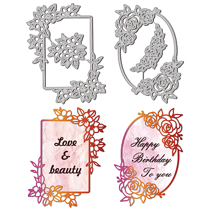 2 шт 2 стили трафареты для штампов из углеродистой стали, для diy scrapbooking, Фотоальбом, декоративная бумага для тиснения, цвет нержавеющей стали, прямоугольник и овал с цветочным узором