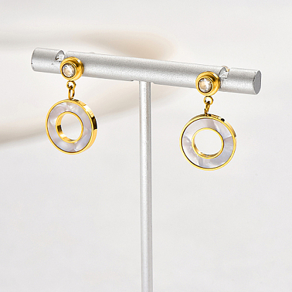 Cubic Zirconia Donut Dangle Stud Earrings, 304 Stainless Steel Earrings