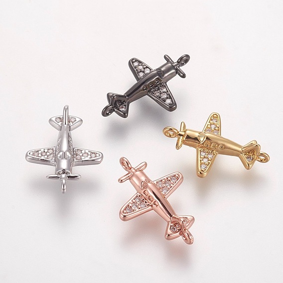 Brass Cubic Zirconia Links, Long-Lasting Plated, Propeller Airplane