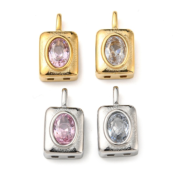 Настоящее 14к позолота 304 подвески из нержавеющей стали, со стеклянными стразами, прямоугольник амулеты