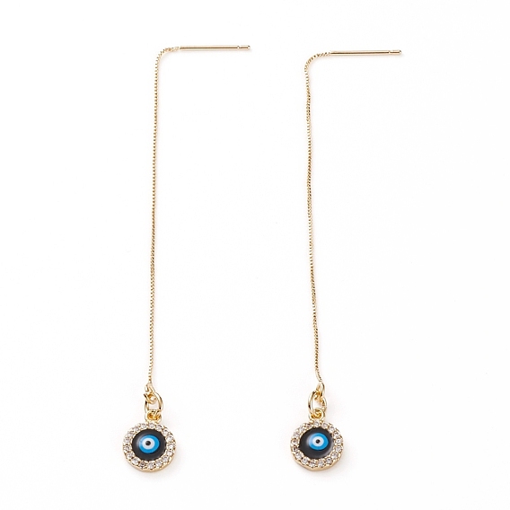 Brass Stud Earrings, Ear Thread, with Brass Micro Pave Clear Cubic Zirconia Charms, Eyes