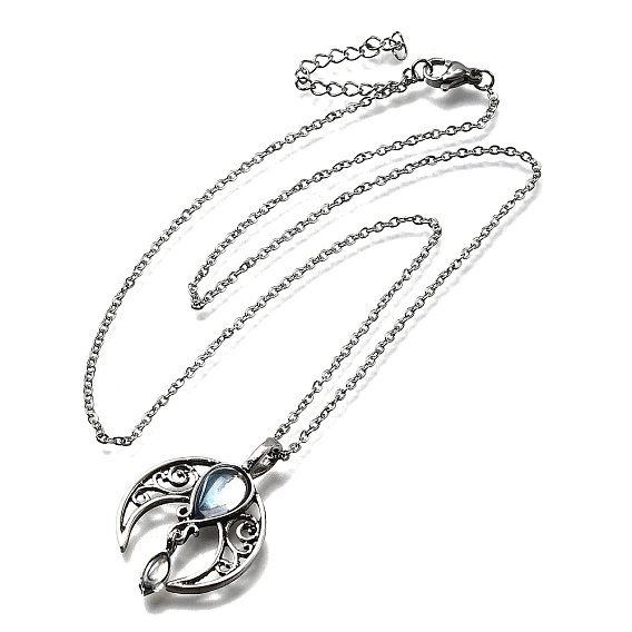 Ожерелья с подвеской из натурального лунного камня в стиле бохо с цинковым сплавом