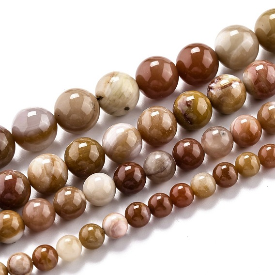 Perles en agate de bois naturel pétrifié, ronde