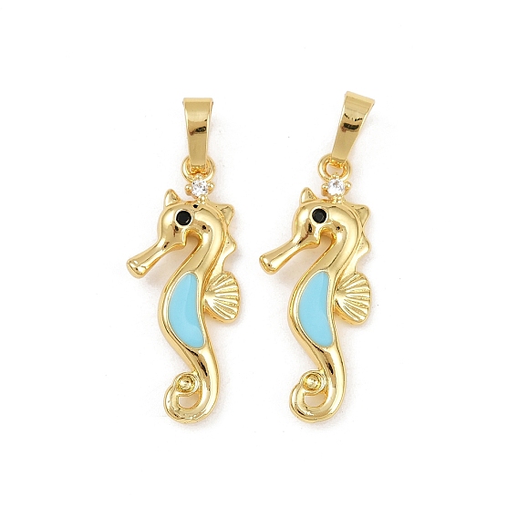 Латунные микро проложить кубического циркония подвески, без кадмия и без свинца, прелести морских коньков, с эмалью