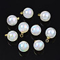 ABS Plastic Imitation Pearl Charms, with Brass Findings, AB Color Plated, Golden, Round