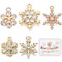 10Pcs 5 Style Brass Micro Pave Clear Cubic Zirconia Pendants, with ABS Plastic Imitation Pearl, Snowflake