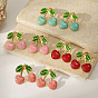 304 aretes esmaltados de acero inoxidable para mujer, cereza, dorado
