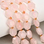 Natural Rose Quartz Beads Strands, Hexagon, Faceted, with Seed Beads