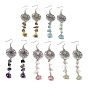 Natural Mixed Gemstone Chip Beads Dangle Earrings, with Alloy and Iron Findings, Flat Round with Spider Web, Lovely Wedding Dress Angel Dangle