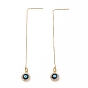 Brass Stud Earrings, Ear Thread, with Brass Micro Pave Clear Cubic Zirconia Charms, Eyes