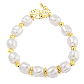 Rack Plating Brass and ABS Imitation Pearl Bracelets, Cadmium Free & Lead Free, Long-Lasting Plated