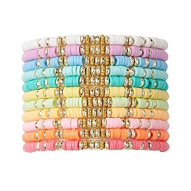 11Pcs 11 Colors Polymer Clay & Non-magnetic Synthetic Hematite Beaded Stretch Bracelets Kit, Stackable Bracelets for Women