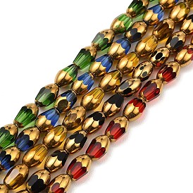 Faceted Electroplate Glass Beads Strands, Golden Plated, Oval