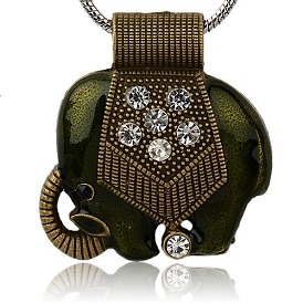 Colgantes del esmalte de la aleación de la vendimia, con diamante de imitación, elefante, Bronce antiguo, sin níquel, 53.5x46.5x8 mm, agujero: 9 mm