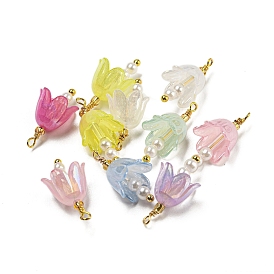ABS Plastic Imitation Pearl Pendants, with Real 18K Gold Plated Brass Loops and Acrylic Beads
