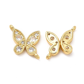 Rack Plating Brass Pave Cubic Zirconia Connector Charms, Butterfly Links, Cadmium Free & Lead Free, Long-Lasting Plated