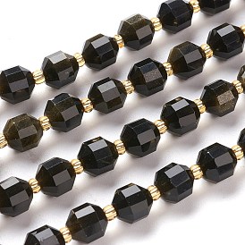 Brillance dorée naturelle perles obsidienne brins, ronde, facette