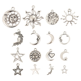 96Pcs Moon & Sun & Geometry Tibetan Style Alloy Pendants, Celestial Pendants