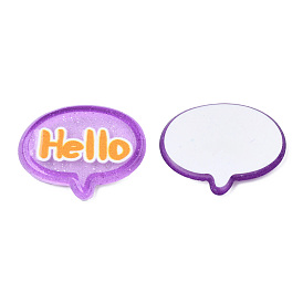 Transparent Printed Acrylic Cabochons, with Glitter Powder, Hello