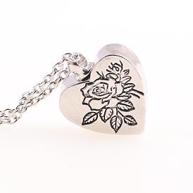 Pendant heart-shaped rose flower urn necklace personality can be opened to commemorate loved ones pendant