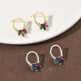 Латунные микро проложить серьги стержня кубического циркония, конский глаз с кольцом, стойки покрытие, долговечный, без кадмия и без свинца