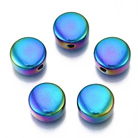 Rack Plating Rainbow Color 304 Stainless Steel Beads, Cadmium Free & Nickel Free & Lead Free, Flat Round