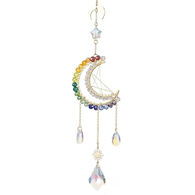 Perles de verre enveloppées de fil, ornements suspendus de lune, Gland en forme de larme et de feuille pour la décoration de la maison