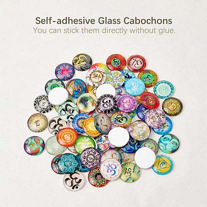 Glass Cabochons, with Self-Adhesive, for DIY Jewelry Making, Half Round with Mixed Patterns