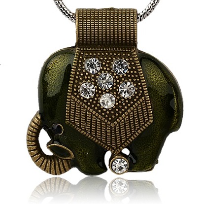 Colgantes del esmalte de la aleación de la vendimia, con diamante de imitación, elefante, Bronce antiguo, sin níquel, 53.5x46.5x8 mm, agujero: 9 mm