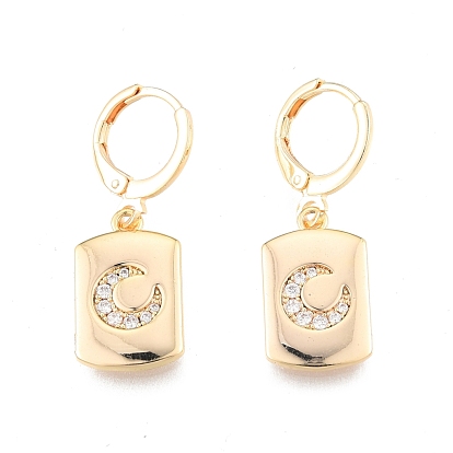 Boucles d'oreilles pendantes rectangle en zircone cubique transparente avec lune, bijoux en laiton pour femmes, sans cadmium et sans nickel et sans plomb