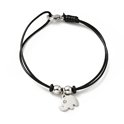 304 pulsera de acero inoxidable con colgante de elefante y cordón encerado para mujer