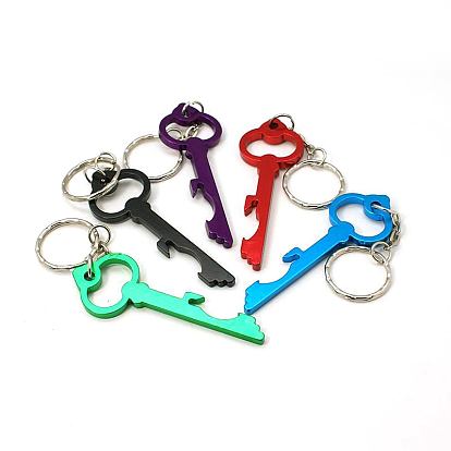 Aluminum Alloy Bottle Openners, with Iron Rings, Key, 122mm