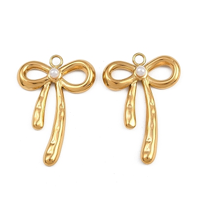 304 подвески из нержавеющей стали, с абс пластмассовой имитационной жемчужиной, ионное покрытие (ip), очарование бантом