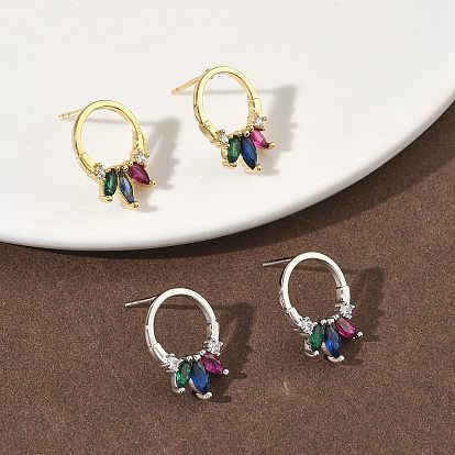 Латунные микро проложить серьги стержня кубического циркония, конский глаз с кольцом, стойки покрытие, долговечный, без кадмия и без свинца