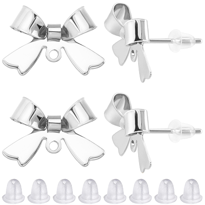 30 шт. латунные серьги-гвоздики, с 30 пластиковыми ушными гайками, бантом