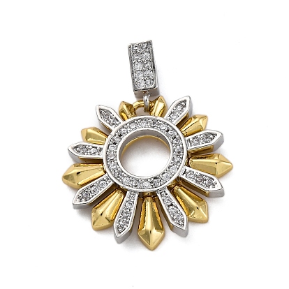 Латунные микро проложить кубического циркония подвески, цветок, долговечный, без кадмия и без свинца, стойки покрытие
