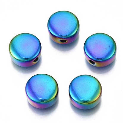 Rack Plating Rainbow Color 304 Stainless Steel Beads, Cadmium Free & Nickel Free & Lead Free, Flat Round
