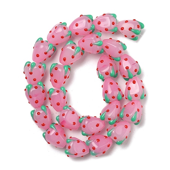 Прозрачные стеклянные бугорки, клубника, с эмалью