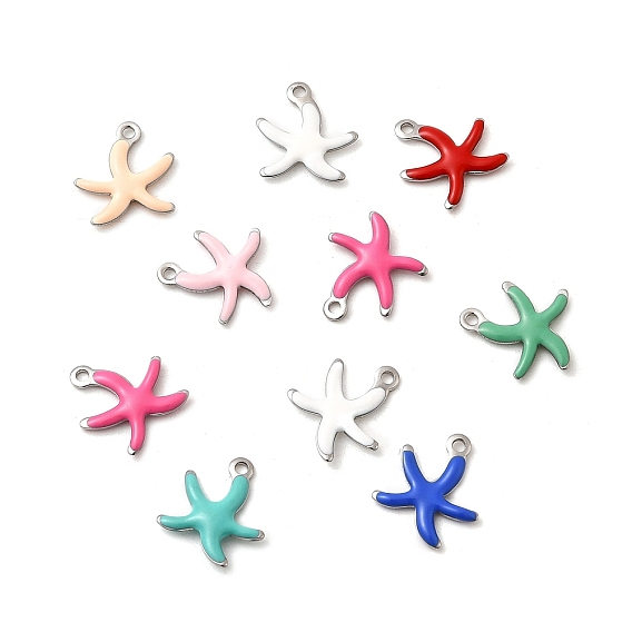 304 Bijoux émaillés en acier inoxydable, animal marin, couleur inox, couleurs mélangées