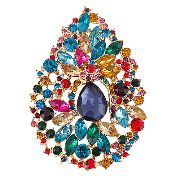 1броши из поликарбонатного сплава со стразами, слеза, светлое золото/платина