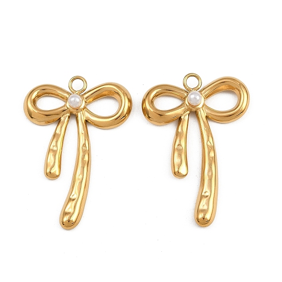 304 подвески из нержавеющей стали, с абс пластмассовой имитационной жемчужиной, ионное покрытие (ip), очарование бантом