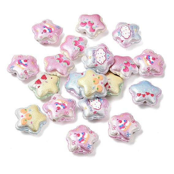 Printed CCB Plastic Beads, Star, Texture