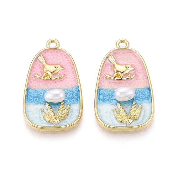 Стойки обшивки сплава эмали подвески, трапеция и птица, с абс пластмассовой имитационной жемчужиной, без кадмия и без свинца, золотой свет