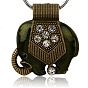 Weinleselegierung Emaille-Anhänger, mit Strass, Elefant, Antik Bronze, Nickel frei, 53.5x46.5x8 mm, Bohrung: 9 mm