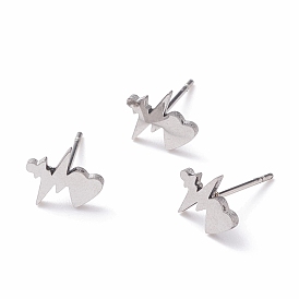Unisex 304 Stainless Steel Stud Earrings, Heartbeat