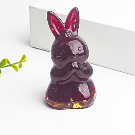 Resin Rabbit Display Decoration, with Gold Foil Lampwork Chips inside Statues for Home Office Decorations
