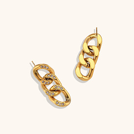 Luxury Diamond-Encrusted Thick Chain Earrings in 18K Gold Plating for Hip-Hop Fashion Jewelry