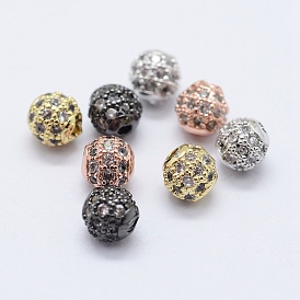 Brass Cubic Zirconia Beads, Round, Lead Free & Cadmium Free