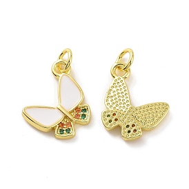 Brass Micro Pave Colorful Cubic Zirconia Charms, Real 18K Gold Plated, with Enamel and Jump Ring, Butterfly